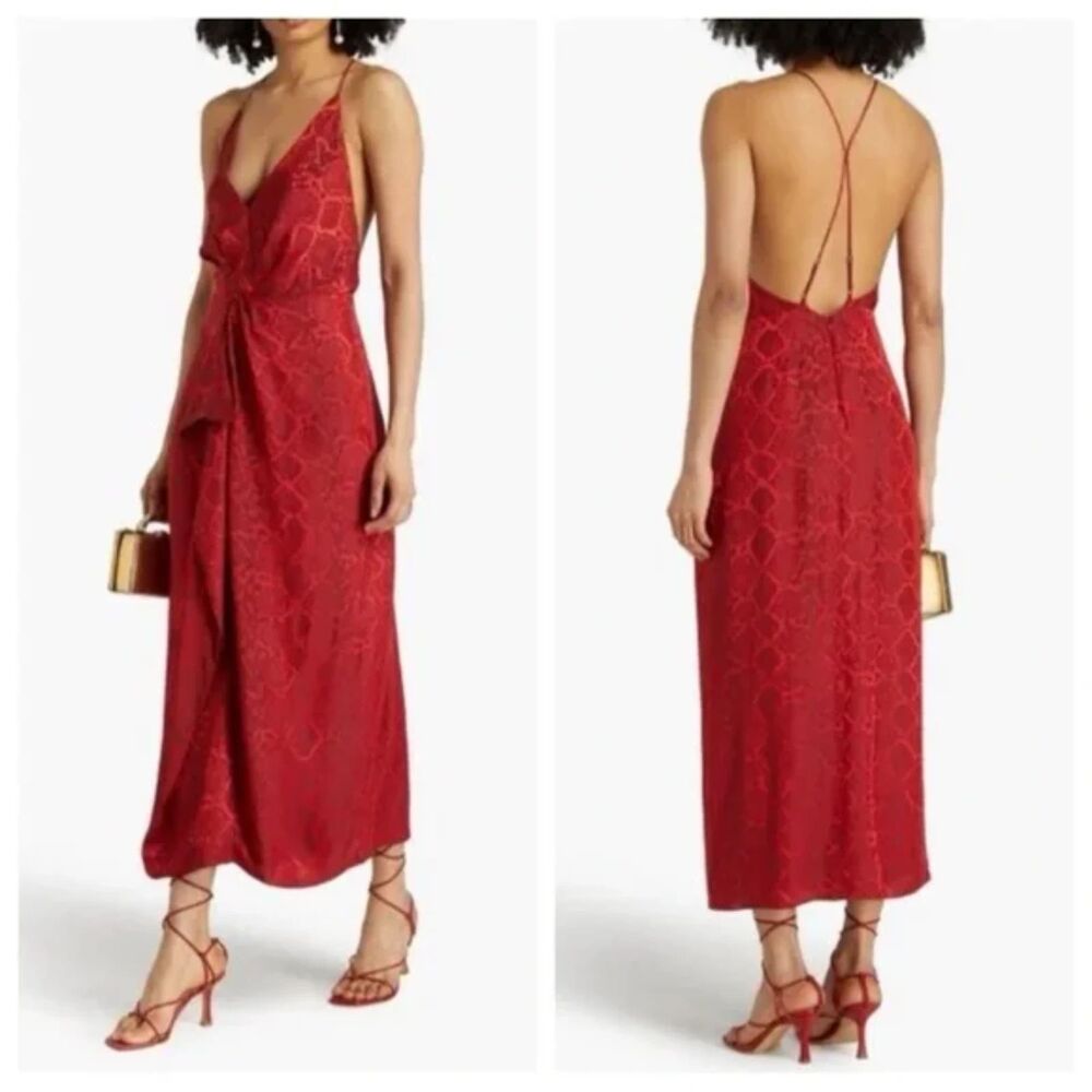 Jonathan Simkhai Giana Ruffled Satin-jacquard Gown Red New Size 10